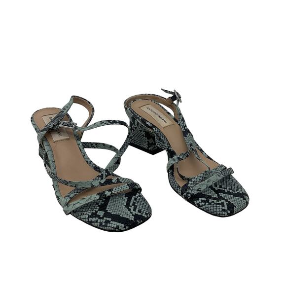 Antonio Melani Gray Snake Print Leather Strappy Heels, Size 6 - Preowned - Picture 1 of 7